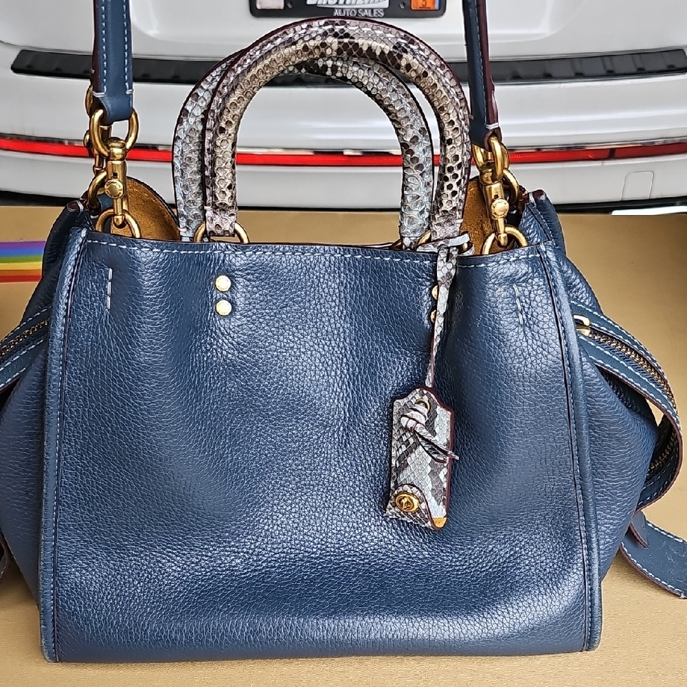 Coach Blue Satchel with Snakeskin Accents